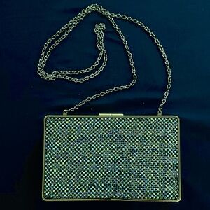 BCBGMaxAzria Sonia Crystal Mesh Satin Box Clutch Color Oil Slick